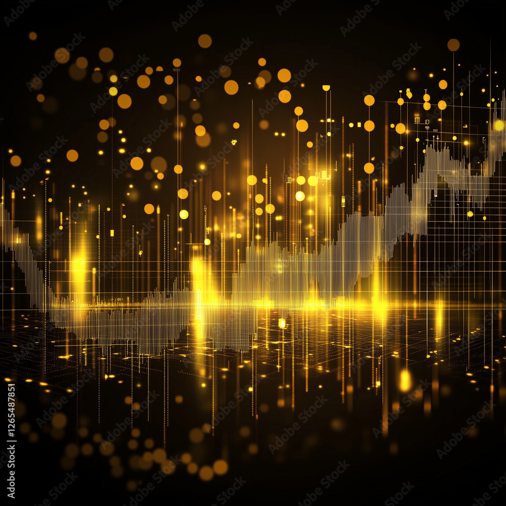 Obraz premium Golden Bitcoin and Financial Growth Chart, abstract lights background