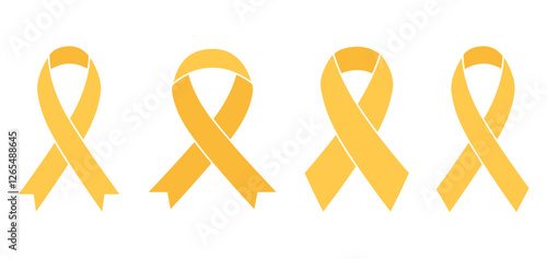 Flat Yellow September Ribbon Vector EPS. Yellow September is symbolized by a yellow ribbon. Yellow ribbon on white background.Print