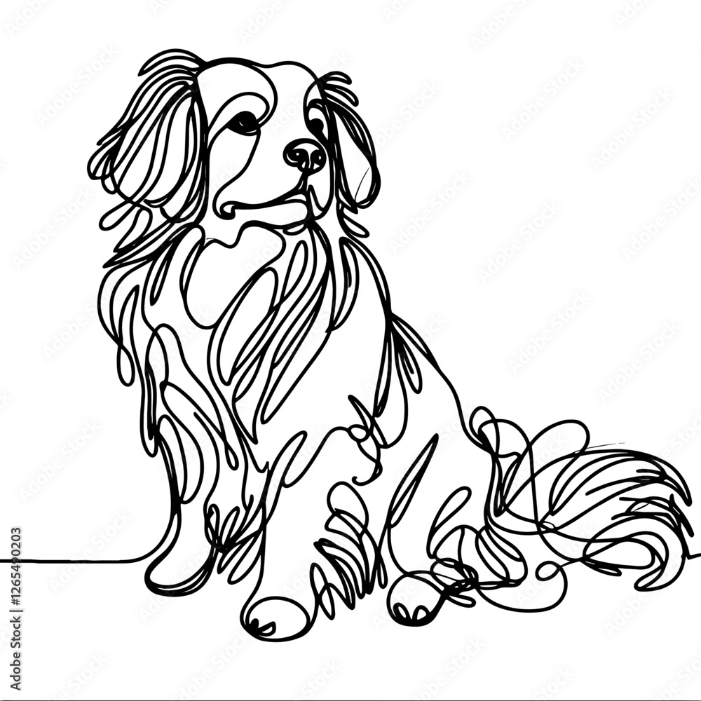 Obraz premium Tibetan Spaniel breed Dog Continuous one line drawing, inimalist vector illustration design on white background. Simple line modern graphic style. Hand drawn graphic concept