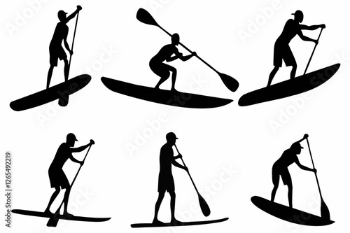 SUP Paddle Board Silhouette Collection – Water Sports Vector Art