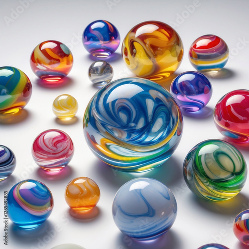 Colorful Glass Marbles Isolated on White Background