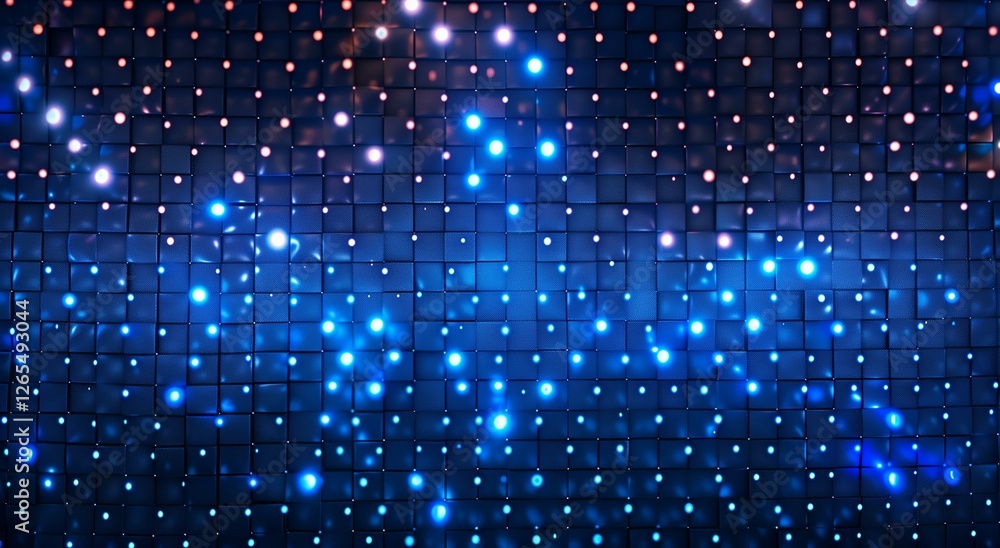 Abstract Blue Glowing Grid Background with Sparkling Lights and Dark Texture