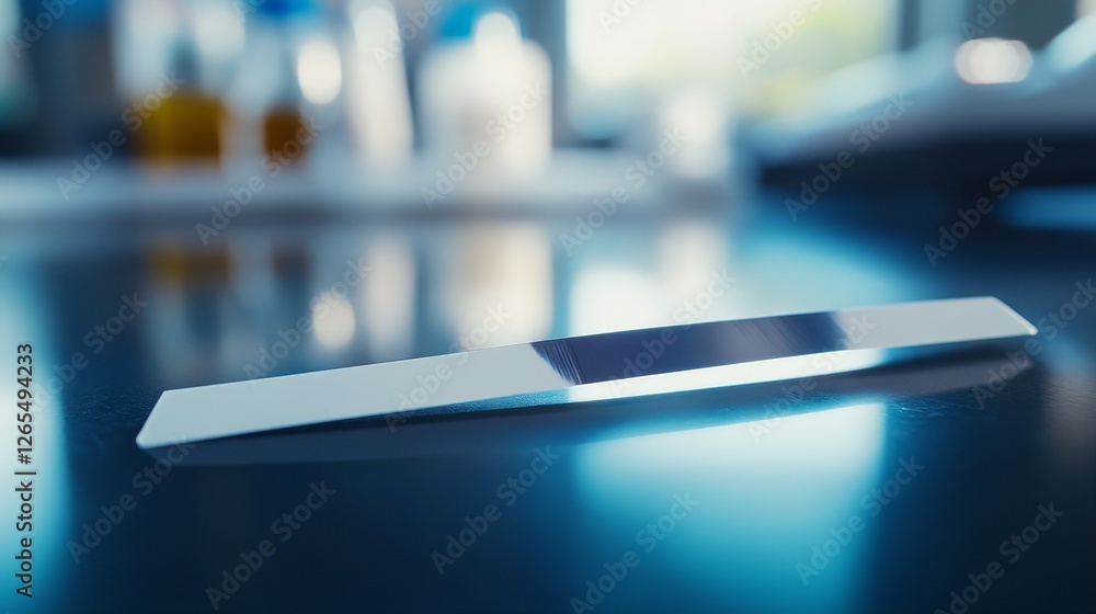 Positive medical test strip for prostate cancer detection with urine sample and lab equipment. Positive medical test strip for prostate cancer detection with urine sample and lab equipment.