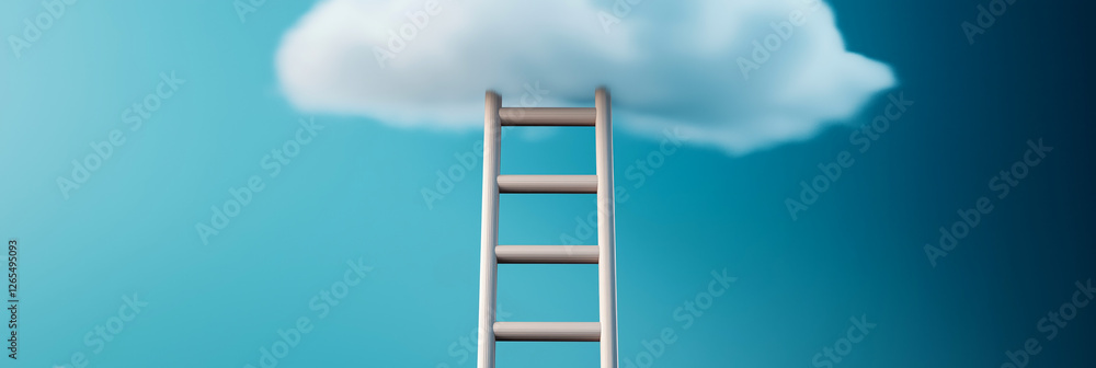 Wooden ladder reaching a fluffy white cloud against a teal backdrop, symbolizing ambition, achievement, and the pursuit of dreams Wooden ladder reaching a fluffy white cloud against a teal backdrop, symbolizing ambition, achievement, and the pursuit of dreams