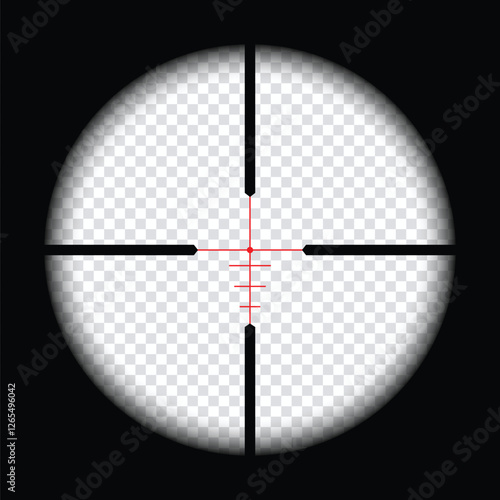 Realistic sniper scope crosshairs view. sniper sight with measurement marks. sniper scope template isolated on transparent background. rifle optical sight.	
