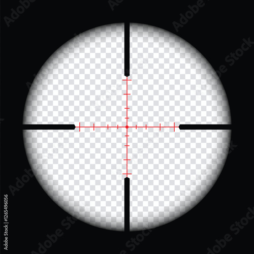 Realistic sniper scope crosshairs view. sniper sight with measurement marks. sniper scope template isolated on transparent background. rifle optical sight.	
