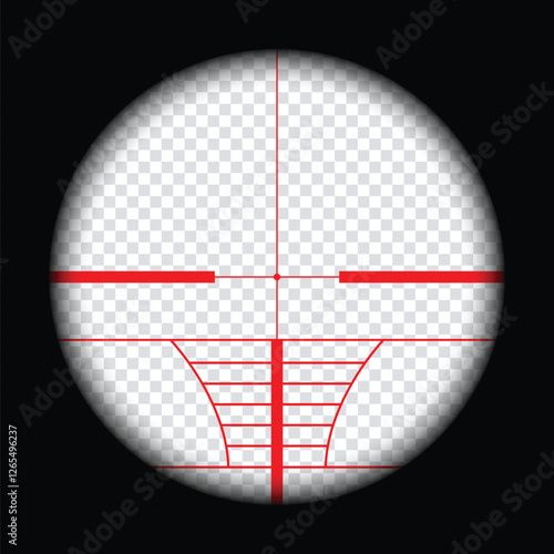 Realistic sniper scope crosshairs view. sniper sight with measurement marks. sniper scope template isolated on transparent background. rifle optical sight.	
