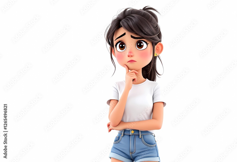 Pensieve Girl: A 3D Render of a Thoughtful Cartoon Girl Pensieve Girl: A 3D Render of a Thoughtful Cartoon Girl
