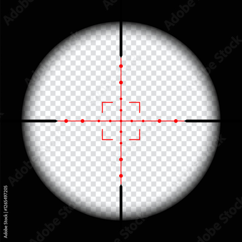 Realistic sniper scope crosshairs view. sniper sight with measurement marks. sniper scope template isolated on transparent background. rifle optical sight.	