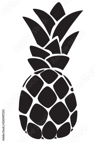 Vector set of five pineapple fruit. Tropical summer vacation collection. Design for print. Black and white illustrationPrint