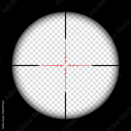 Realistic sniper scope crosshairs view. sniper sight with measurement marks. sniper scope template isolated on transparent background. rifle optical sight.