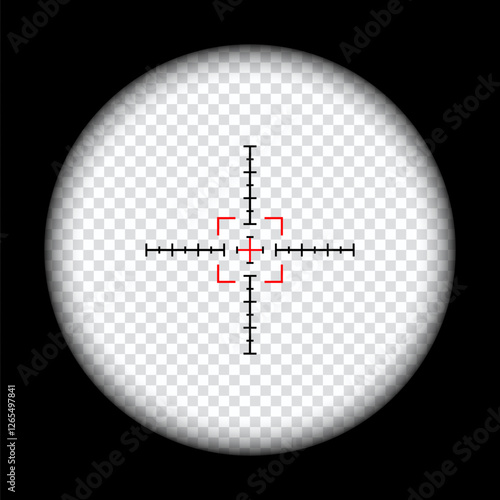 Realistic sniper scope crosshairs view. sniper sight with measurement marks. sniper scope template isolated on transparent background. rifle optical sight.	