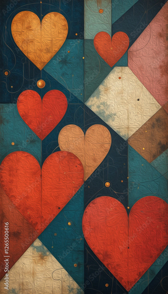 Obraz premium Valentine's Day card design. Illustration with oil paint. Pattern for printing on wall decorations, covers, wallpapers
