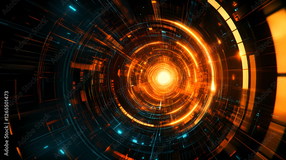 Futuristic Circular Sci-Fi Design with Vibrant Orange and Blue Accents Futuristic Circular Sci-Fi Design with Vibrant Orange and Blue Accents