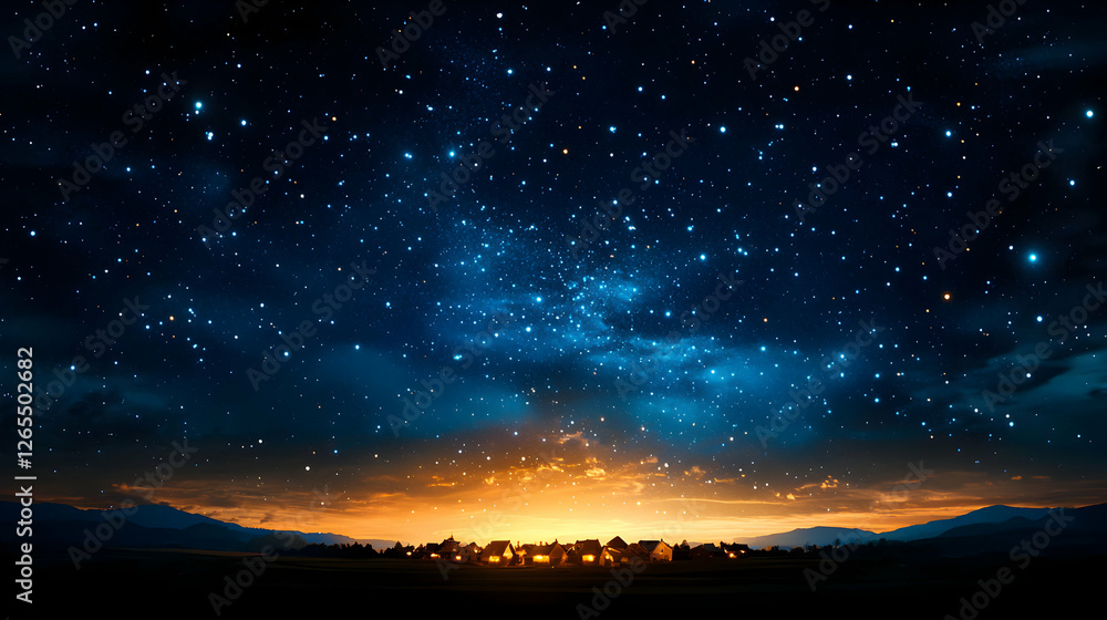 Fototapeta premium Starry Night Over a Village Landscape