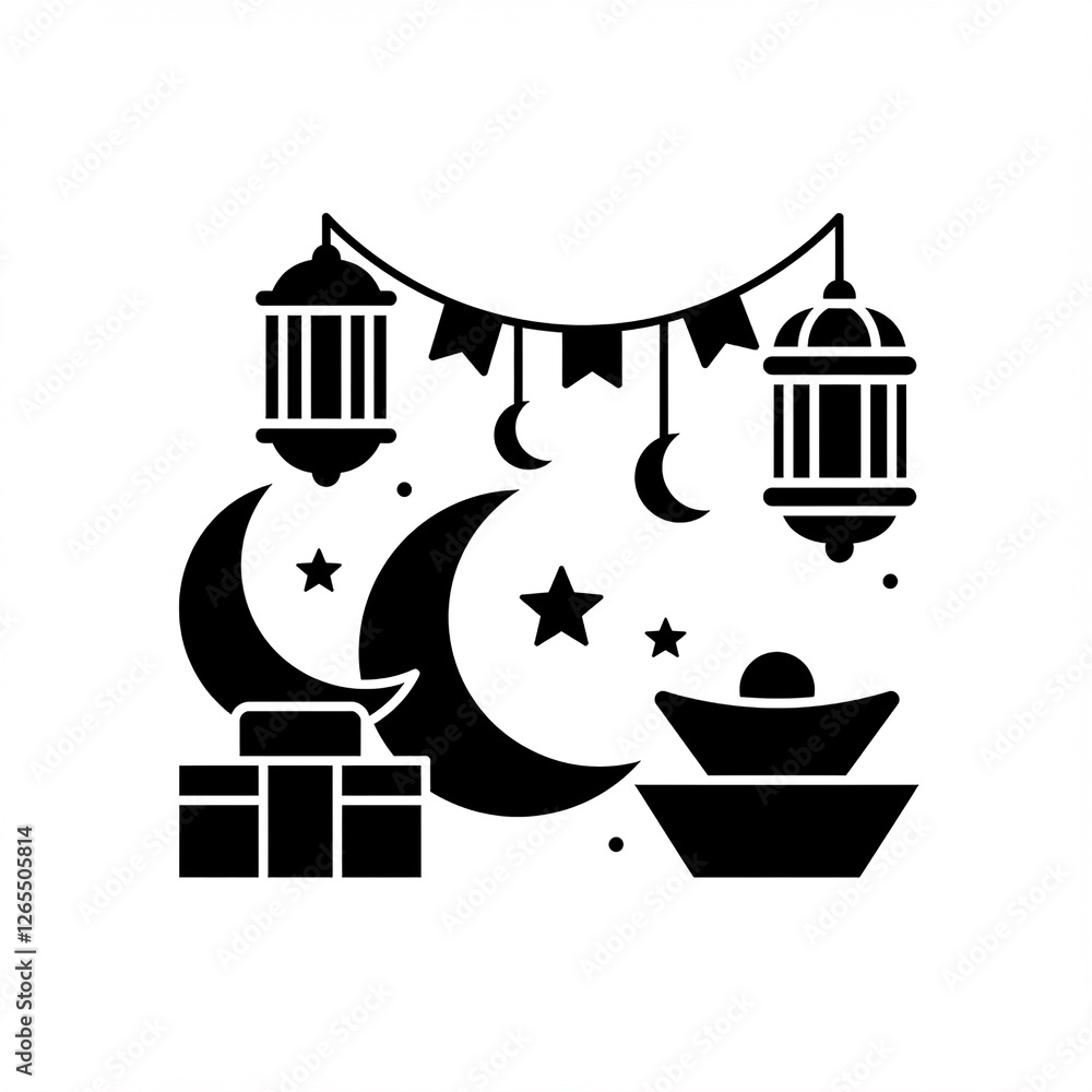 Fototapeta premium Ramadan Event Silhouette Vector Art Illustration Design