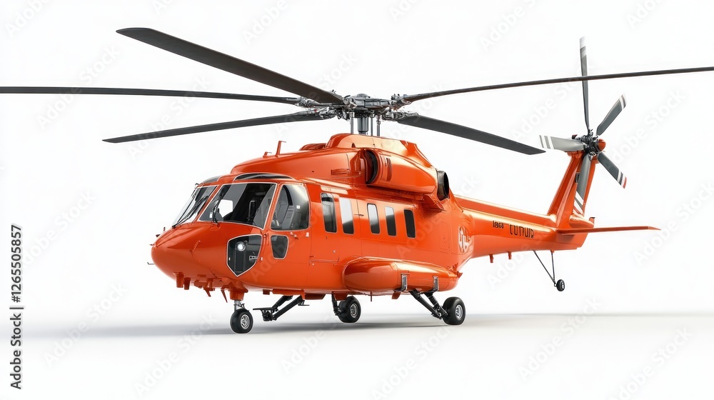 Fototapeta premium Orange helicopter rescue air transport against white background