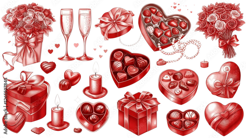 Romantic Valentine's Day Elements in Red Romantic Valentine's Day Elements in Red