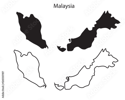 Malaysia map vector illustration, Malaysia map silhouette, Malaysia country Landscape, Black and white Malaysia map
