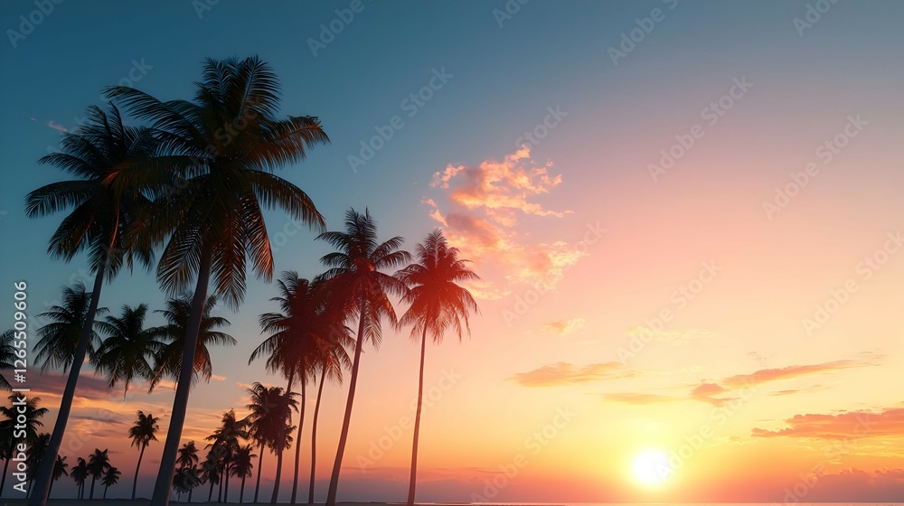 Silhouette Palm Trees at Sunset Over Tropical Ocean Silhouette Palm Trees at Sunset Over Tropical Ocean