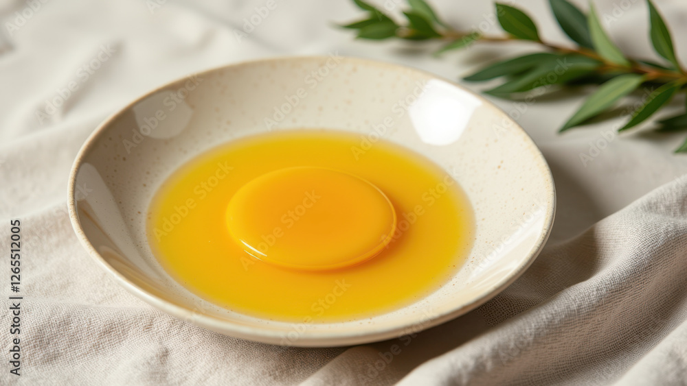 A small bowl containing yellowish cooking oil. A small bowl containing yellowish cooking oil.