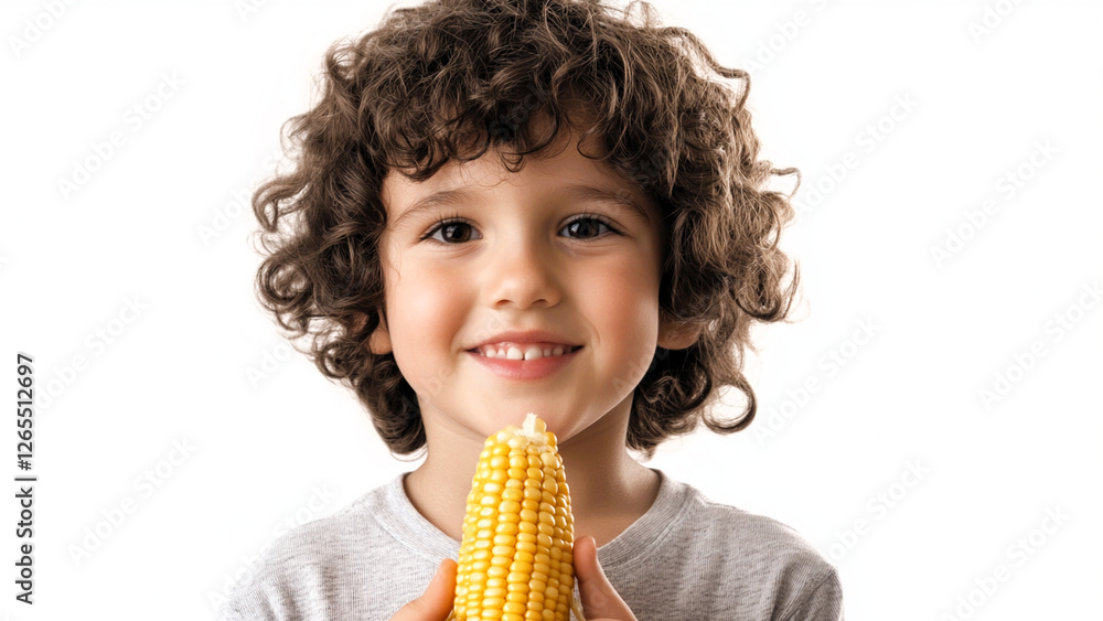 beautiful children eat healthy food, corn, watermelon beautiful children eat healthy food, corn, watermelon