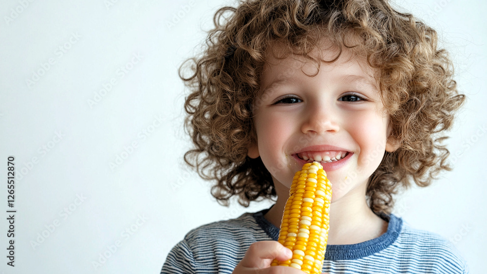 beautiful children eat healthy food, corn, watermelon beautiful children eat healthy food, corn, watermelon
