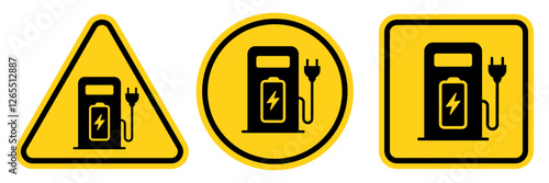 Electric car charging station sign, logo, symbol. Electric car with plug icon symbol, EV car, Green hybrid vehicles charging point logotype, Eco friendly vehicle concept. Vector illustration