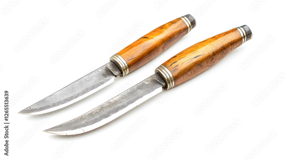 Fototapeta premium Vintage Knives with Wooden Handles on a White Background