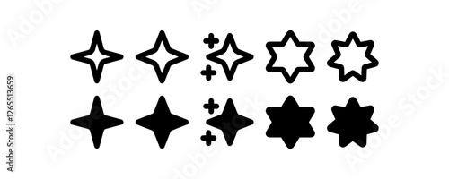 Star and Sparkle Icon Set in Black and White Vector