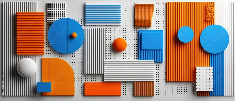Obraz premium Abstract Geometric Composition with Orange Blue and White Shapes