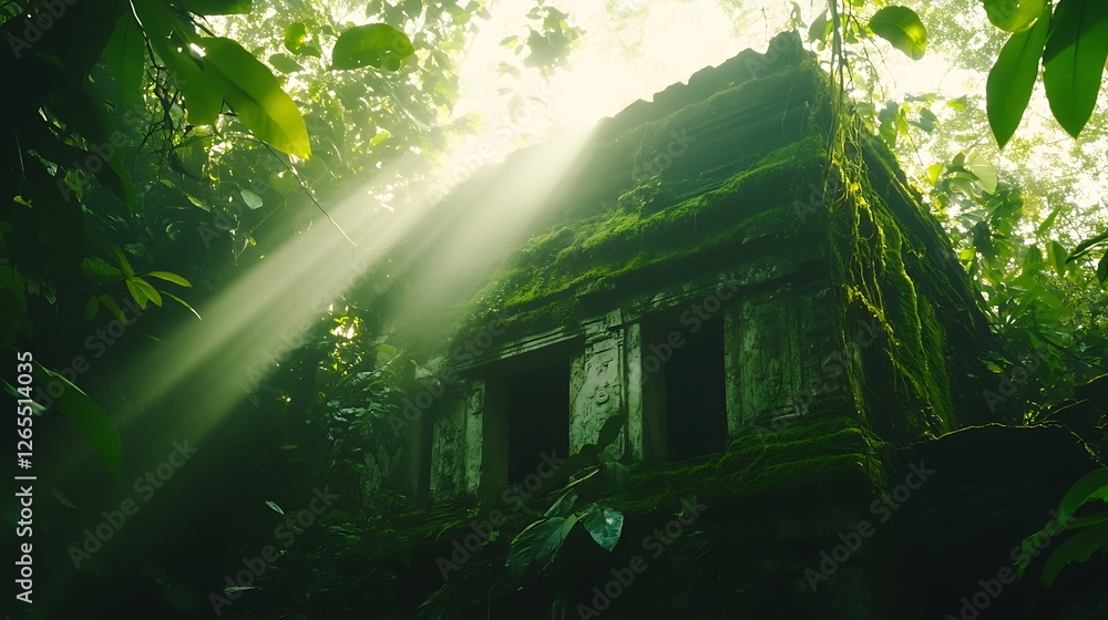 Obraz premium Moss Covered Temple Ruins In Lush Jungle Sunlight
