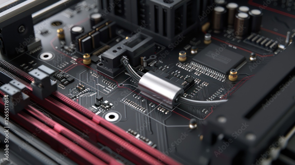 A detailed view of the internal components of a 3D printer, focusing on the circuit board and motor connectors. A detailed view of the internal components of a 3D printer, focusing on the circuit board and motor connectors.