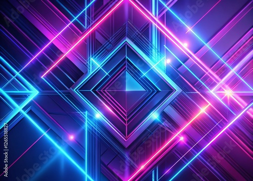 Abstract Purple Neon Geometric Lines on Blue Background - Dynamic Digital Art