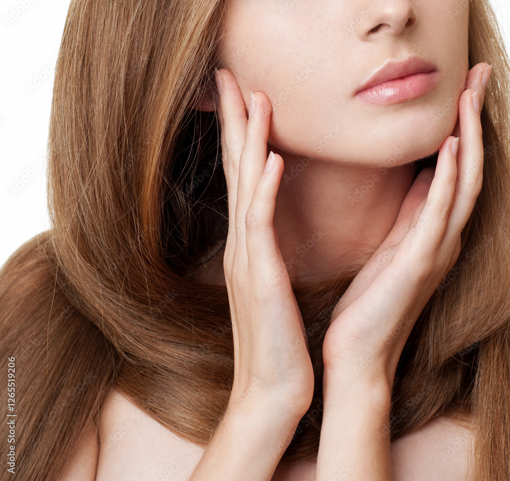 Obraz premium Young woman with gorgeous beautiful long straight hair. Blond Hair.