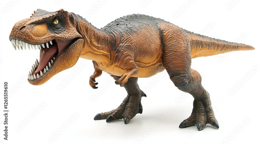 Menacing T-Rex figurine with sharp teeth, isolated and striking, conveying primal ferocity and raw power. Menacing T-Rex figurine with sharp teeth, isolated and striking, conveying primal ferocity and raw power.