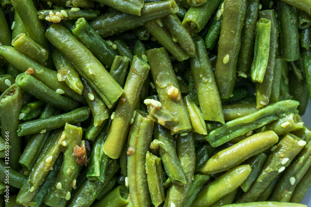 close-up of green beans randomly arranged close-up of green beans randomly arranged