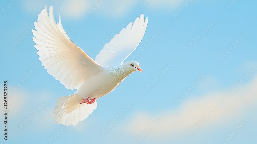 A bright dove flying against a soft blue sky, symbolizing the Holy Spirit. A bright dove flying against a soft blue sky, symbolizing the Holy Spirit.