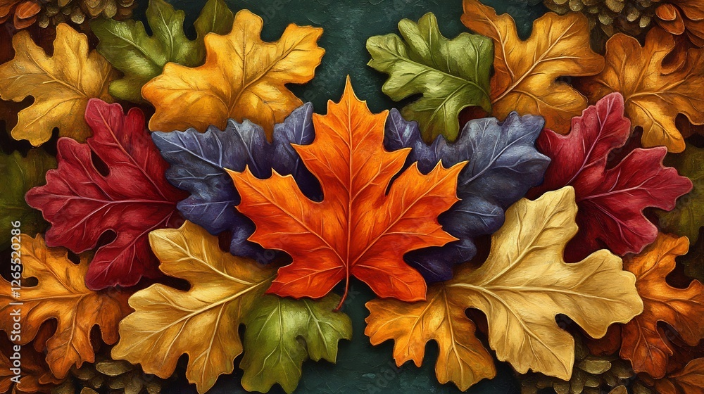 Vibrant autumn leaves richly colored harmoniously arranged warm inviting ambiance. AI Generated Vibrant autumn leaves richly colored harmoniously arranged warm inviting ambiance. AI Generated