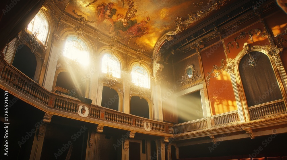 Obraz premium Sunbeams illuminating ornate historical hall
