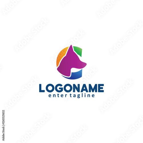 colorful letter c logo with dog head silhouette
