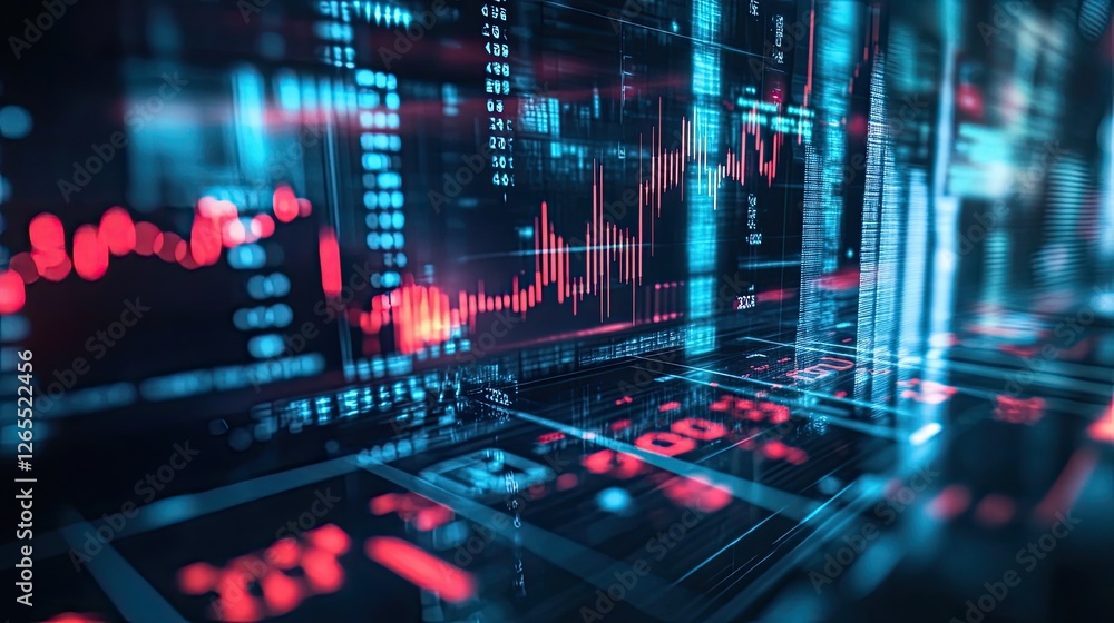 Fototapeta premium A digital stock market display with financial data and a futuristic glow effect.