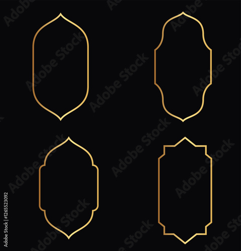 Gold traditional islamic window shape arabic golden frames or silhouette moroccan borders