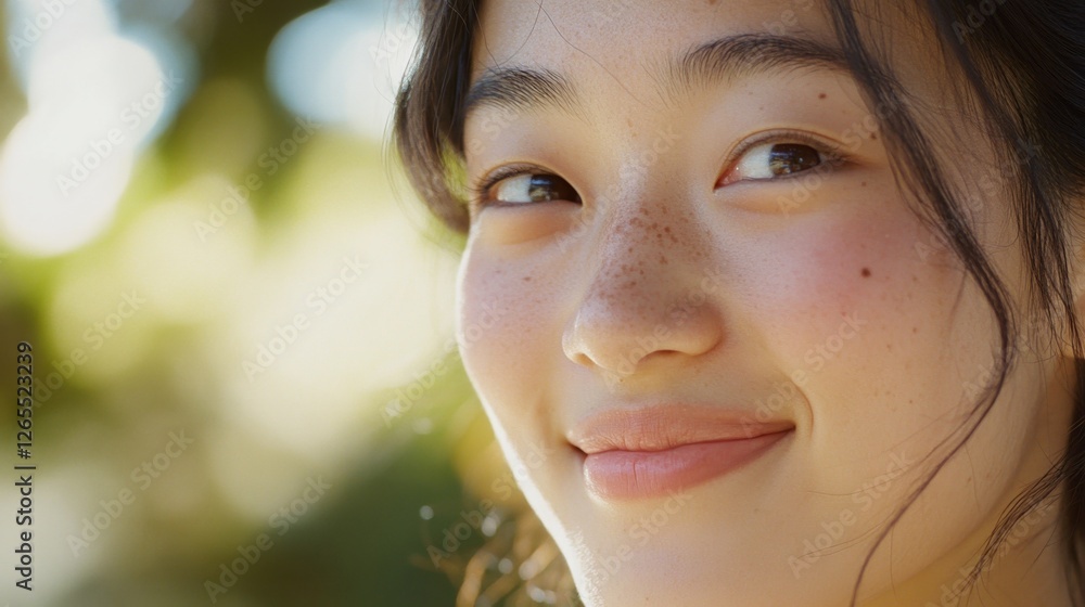 Close-up portrait of a happy multiracial person with soft natural side lighting and blurred simple background, captured at f/2.8 highlighting diversity and positive emotion Close-up portrait of a happy multiracial person with soft natural side lighting and blurred simple background, captured at f/2.8 highlighting diversity and positive emotion