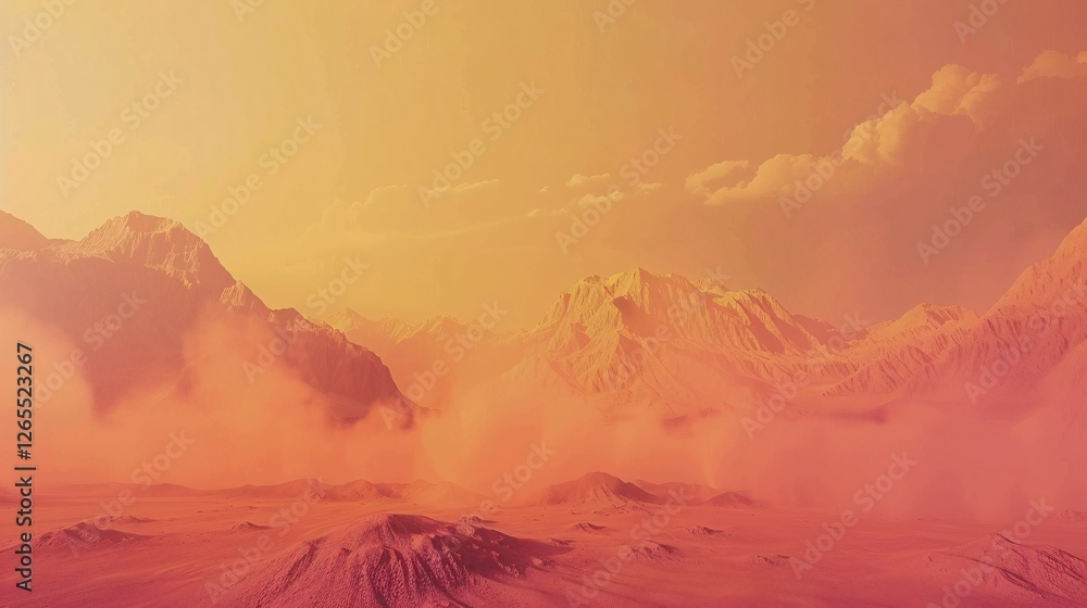 Naklejka premium Alien landscape with dramatic orange dust storm.