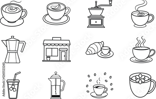 Coffee Shop Icons Drinks, Brewing, Beans, and Bakery