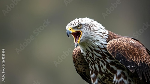 Closeup of white tailed eagle in Polish mountains habitat, eagle predator searching for prey, wildlife, predator, search for food photo