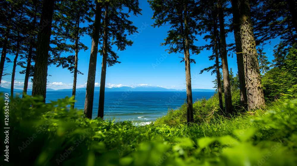 Summer Lake View Through Lush Green Trees Summer Lake View Through Lush Green Trees