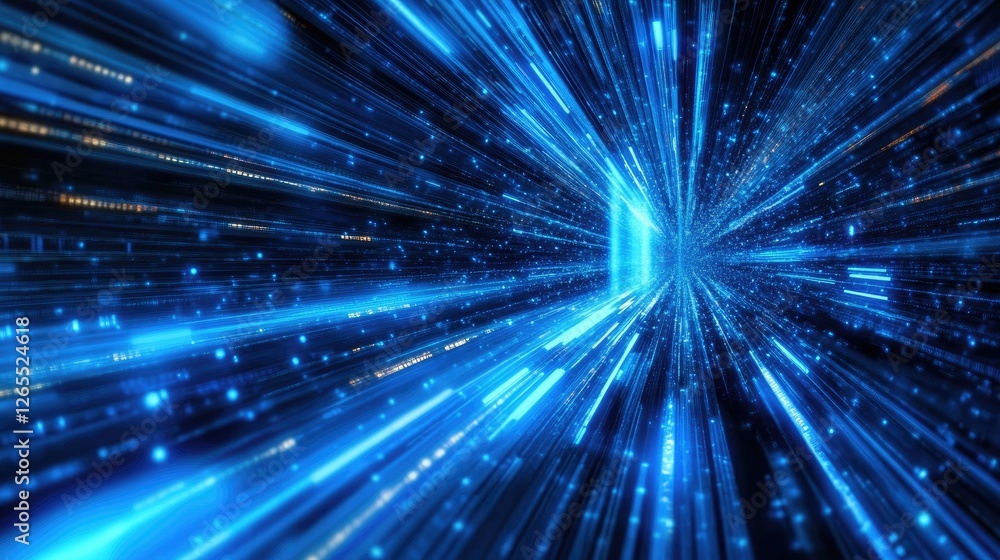 A futuristic speed motion effect with light trails in a deep blue digital space. A futuristic speed motion effect with light trails in a deep blue digital space.