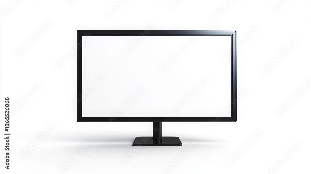 black modern thin frame display computer monitor, white screen, flat white background, 16:9 black modern thin frame display computer monitor, white screen, flat white background, 16:9